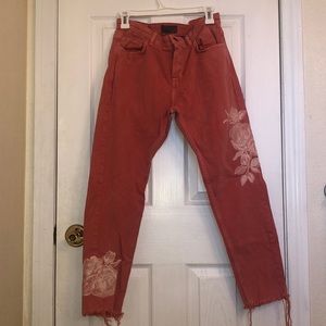 Zara man coral denim with floral embroidery